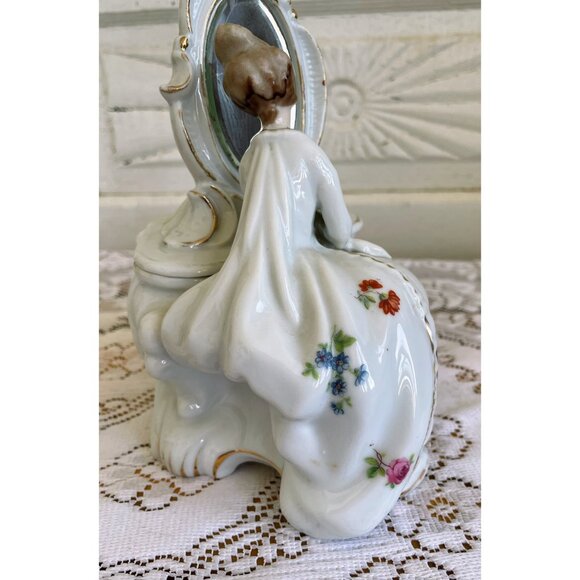 Antique 1940s Porcelain Lady Mirror Fairing/Powder.Trinket box - Picture 12 of 16